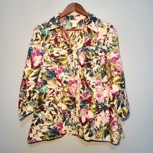 Christopher & Banks Multicolored 3/4‎ Sleeve Button Down Blouse Size Medium